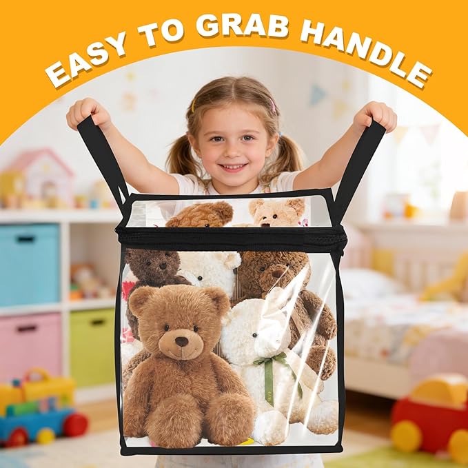 4 Pack Clear Toy Storage Bin with Lids - 12" x 12" Storage Cube Bin Foldable PVC Boxes with Handles, Storage Organizers for T