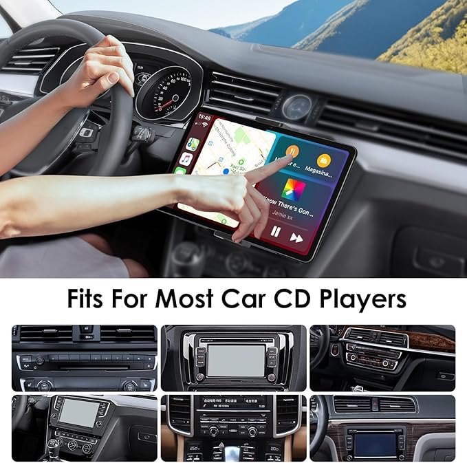 EEEKit 2 in 1 CD Slot Tablet Car Mount, Universal 360° Rotation CD Player Car Phone Holder for 4-11in Devices, Black