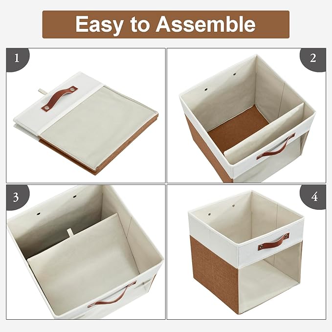 Bagnizer Storage Cubes, 4 Pack Linen Foldable Storage Bins (13 x 13 inch) with Clear Window and Handles, Fabric Organizer for