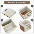 Bagnizer Storage Cubes, 4 Pack Linen Foldable Storage Bins (13 x 13 inch) with Clear Window and Handles, Fabric Organizer for