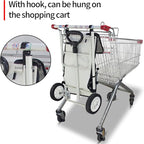 TMZ Heavy-Duty Foldable Shopping Cart with Removable Insulated Bag & Hooks - Lightweight 110 lbs Capacity Grocery Luggage Cart for Market, Travel, Laundry (Beige)