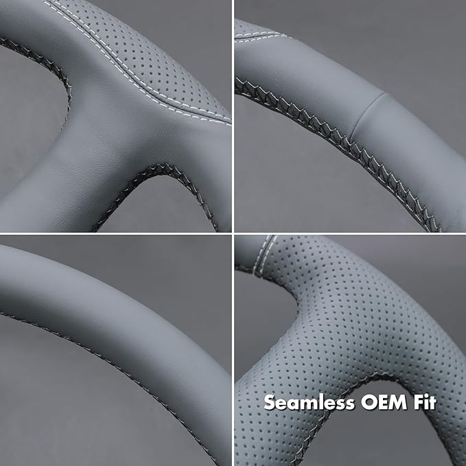 MEWANT Hand Stitch Steering Wheel Cover for Chevy Silverado 1500 2500 3500 1999-2002 Tahoe Suburban 1998-2002 Astro Blazer S10 Kodiak C/K Grey Real Leather Custom-Fit Anti-Slip Interior Wrap