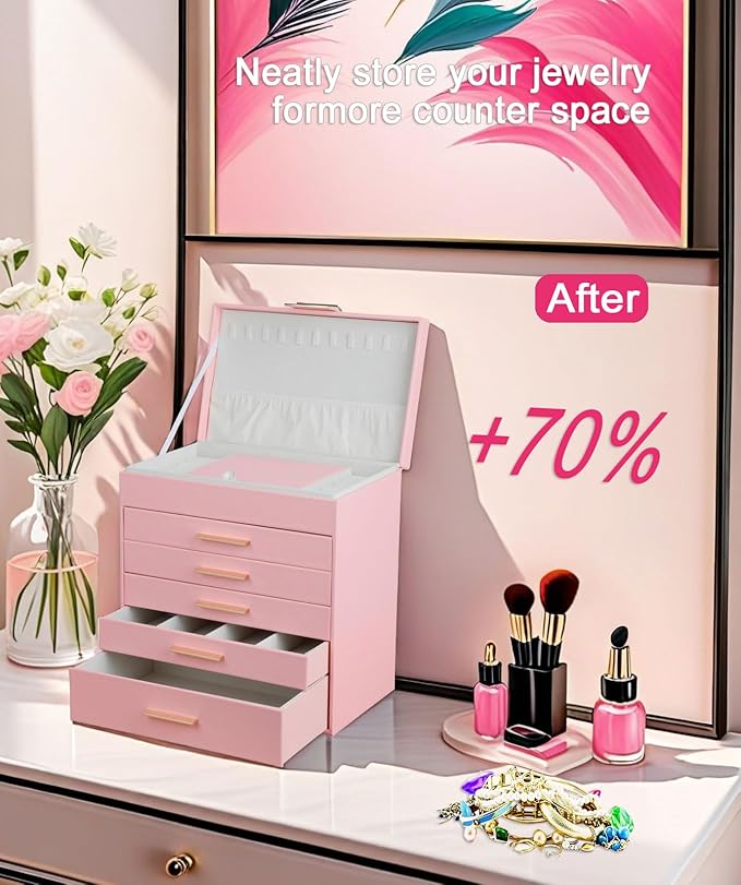 BOOVO Jewelry Boxes for Women, White and Black 6 Layer Large Jewelry Box for Necklace, Bracelet, Earrings, Rings Storage, Jew