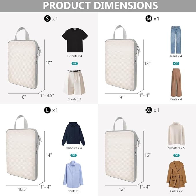 Compression Packing Cubes for Travel, 4 Set Expandable Packing Organizers, Lightweight Luggage Organizer Bags, Travel Essenti