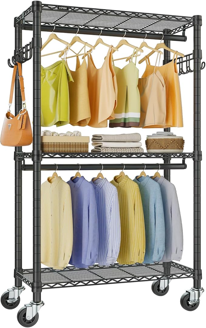 VIPEK R2 Mini Rolling Clothes Rack Heavy Duty Clothing Rack for Hanging Clothes Adjustable Portable Closet Metal Clothes Rack