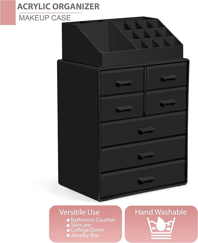 Sorbus Makeup Organizer, Brush Holder and Make Up Storage Drawers - Acrylic Makeup organizer for vanity, Bathroom - Cosmetic 