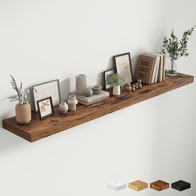 Fun Memories 72 Inch Fireplace Mantel Shelf, 12 Inch Deep Shelves for Display & Wall Storage, Rustic Wood Wall Shelf, Extra L