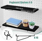 Qunclay 8 Pack Pegboard Shelf Set Wooden Shelves with Metal Brackets Hook Wall Pegboard Shelving Heavy Duty Accessories for C