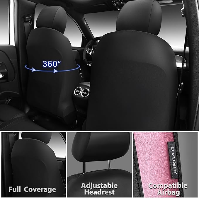 CAR PASS Memory 3D Foam Car Seat Covers Full Set, Breathable Mesh Thick Seat Covers for Car, Pink Metal Film Leather Seat Cov