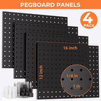 INCLY 70PCS Pegboard Wall Organizer, 4PCS Metal Peg Board Panels with 66PCS 1/4" Pegboard Hooks Accessories Kit, Black Peg Bo
