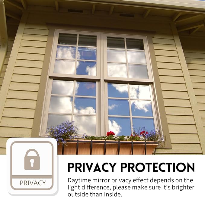 KESPEN Window Privacy Film One Way Daytime Privacy Static Cling Sun Blocking Anti UV Reflective Window Tint for Home and Office, Blue-Silver, 17.5 Inch X 6.5 Feet
