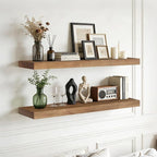 Floating Wall Shelf 36x6.8x1.7 Inch – Solid Wood Shelf in Dark Oak Finish – Heavy Duty Wall Mounted Rustic Display Shelf for 
