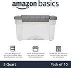 Amazon Basics Plastic Storage Containers with Secure Latching Lids, Stackable Organization Bins for Organizing, Clear/Grey, 5