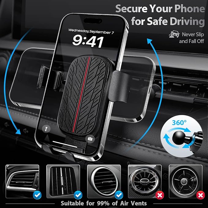 CAR PASS Leather Rubber Steering Wheel Cover Combo Set Universal Fit for Truck SUV Car Ram F150 Tundra 4Runner Tacoma Mobile Phone Holder Anti-slip Heavy Duty Tire Tread Large-size 15.5"-16" Black Red