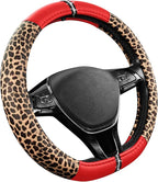 Road Comforts Leopard Steering Wheel Cover for Women, Cute Anti-Slip Microfiber Leather, Fits D Shape Flat Bottom Steering Wh