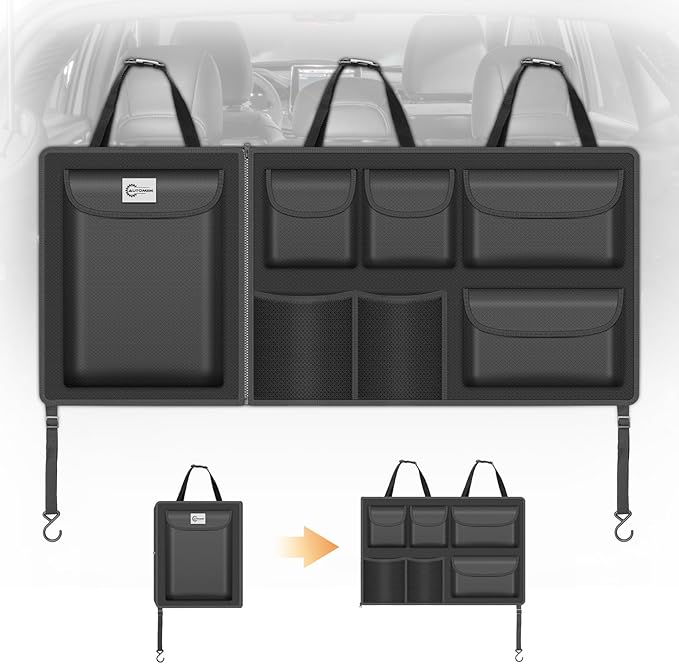 Detachable Hanging Trunk Organizer, Foldable Car Trunk Organizer Hanging for SUVs, Jeeps, Hatchbacks, Car Trunks Organiser