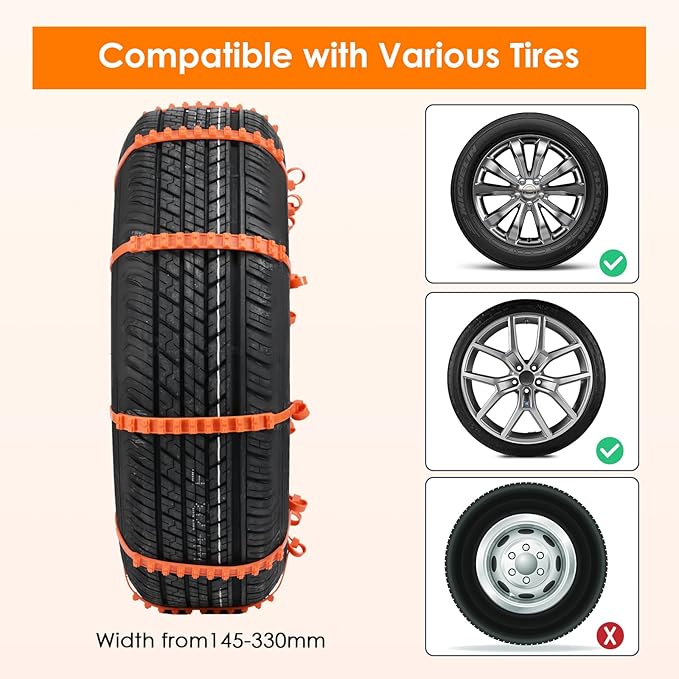 Qoosea Snow Chains Tire Chains for Car, Trucks, SUV 12 Pieces Universal Thickened Manganese Steel Emergency Snow Tire Chains,
