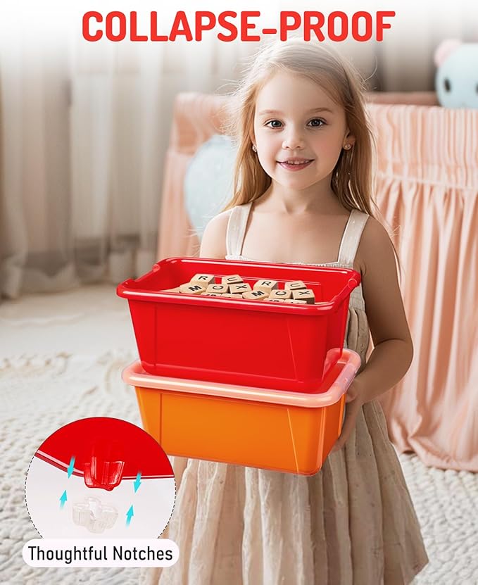 GAMENOTE 6 Quart Storage Bins with Lids,6 Pack Rainbow Plastic Latching Box for Classroom&Kids Toy Storage Opaque Stackable S