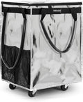 (Large,Silver) Reusable Grocery Bag on 5 Wheels, Foldable Rolling Tote Carries Up to 76lb Shopping Trolley, Rolling Bag with 3 Handles, Zipper Clouser Rolling Tote Bag with Wheels for Laundry