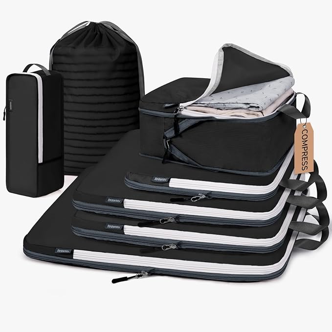 CherryNow Compression Packing Cubes, 7 Set Packing Cubes for Travel, Suitcase Organizers, Luggage Essentials, Travel Bags for