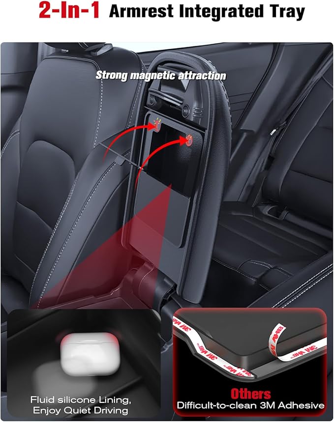for 2020-2026 Ford Escape & 2021-2026 Bronco Sport CX430 2-in-1 Silicone Center Console Armrest Cover& Armrest Hidden Privacy Tray - [OEM Design& Friendly Liquid Silicone Rubber] - Thin Black