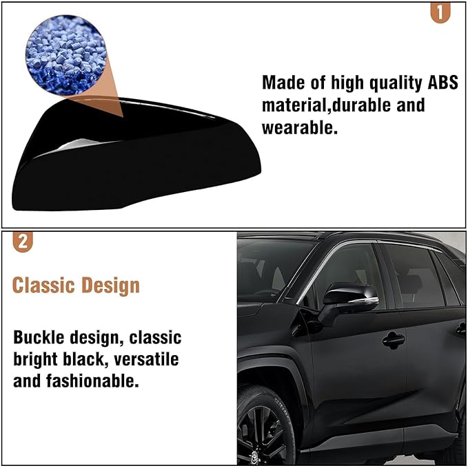 Moonlinks Compatible with Toyota RAV4 2019 2020 2021 2022 2023 2024 Left Side Mirror Cover Replacement, Glossy Black Exterior Left Driver Side Door Rearview Mirror Cap Trim for RAV4 LH