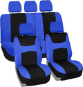 FH Group Car Seat Covers Full Set Blue Black Cloth - Universal Fit,Automotive Seat Covers, Low Back Front Seat Covers,Airbag 