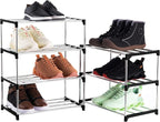 4-Tier Stackable Small Shoe Rack, Lightweight Shoe Shelf Storage Organizer for Entryway, Hallway and Closet(Black)