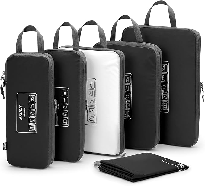 G4Free 6 Set Compression Packing Cubes, 3 sizes Travel Packing Organizers for Suitcases, Expandable Luggage Suitcase Storage 