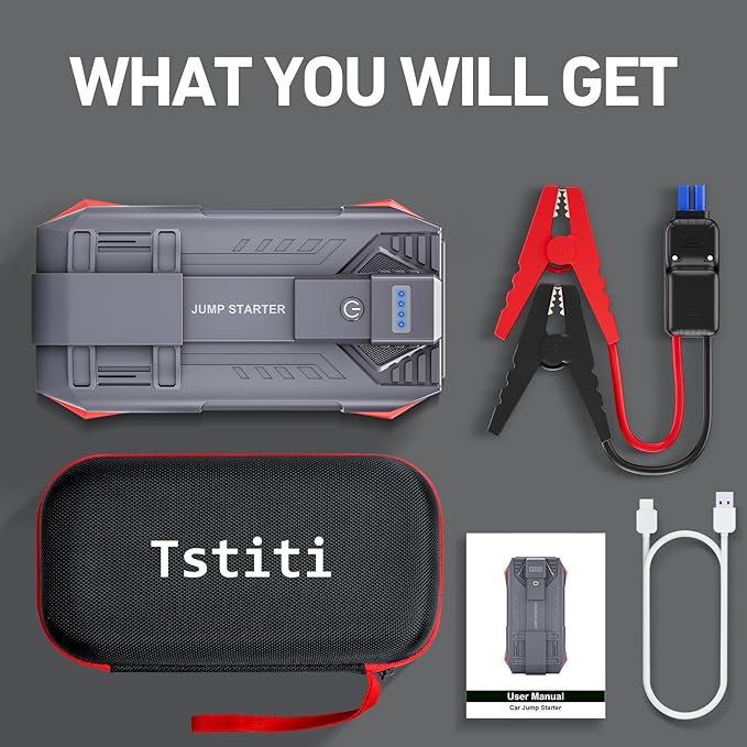 4000A Car Battery Jump Starter, Portable Car Jump Starter for Up to 10L Gas and 8L Diesel Engines, 12V Jump Box with 3 Modes