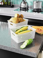 WYT 12-Pack Plastic Small Shelf Storage Weave Baskets for Organizing, White