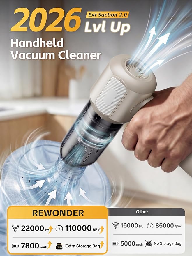 REWONDER Car Vacuum Cleaner High Power, 22000Pa Vacuum Cleaner & 110000RPM Air Duster, Handheld Vacuum with 7800mAh Battery f