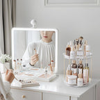 Delamu Rotating Makeup Organizer for Vanity, 2 Tier Skincare Organizer for Bathroom Counter, Spinning Perfume Organizer Cosme