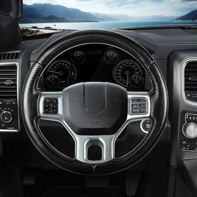 Steering Wheel Cover for Ram 1500, Car Steering Wheel Cover for Dodge Ram 1500 (2012-2018) 1500 Classic(2019-2023) 2500(2012-2018) 3500(2012-2018) 5500(2012-2018), Matte Black
