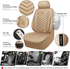 CAR PASS 3D Foam Faux Leather Car Seat Covers Full Set,Waterproof Tan Leather Seat Cover for Cars,Luxury Universal Fit Anti-S