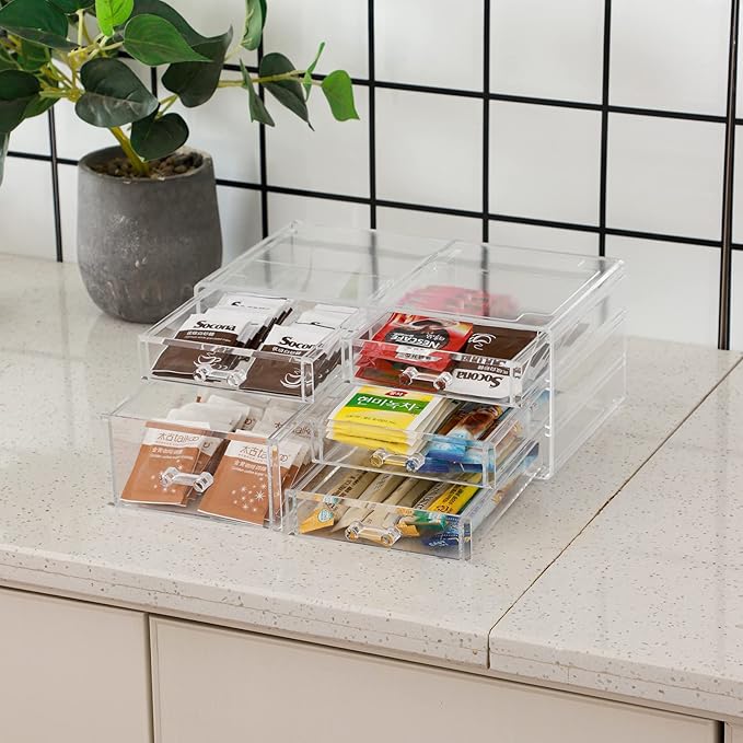 Cq acrylic Clear Stackable Storage Drawers,5 Drawers Acrylic organizers For Vanity Counter,Large Plastic Clear Drawer Organiz