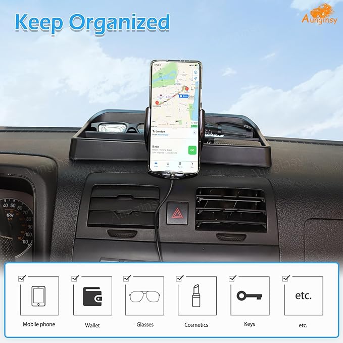 Aunginsy Center Console Dash Storage Tray with Mobile Phone Holder Compatible with Hummer H3 2005-2009, Car Dashboard Multi-Functional Phone Mount Storage Box Dash Organizer Tray Insert Accessories