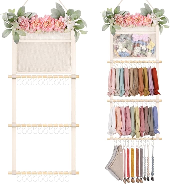 POVETIRE Headband Holder Hair Bows Organizer for Girls, 4-Layer Hair Accessories Display Storage Wall Hanging Decor for Baby 