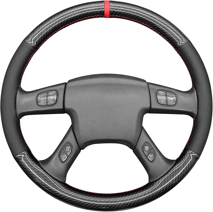 MEWANT Hand Stitch Steering Wheel Cover for Chevy Silverado 1500 Carbon Fiber Hive Embossed Faux Leather Steering Wrap