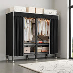 Heavy Duty Portable Wardrobe, Metal Foldable Covered Clothes Rack, 1500LBS, Freestanding Closet System Rolling Garment Rack, 