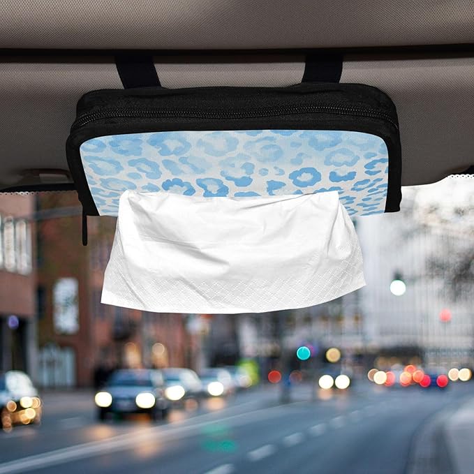 Car Tissue Holder Car Visor Organizer Tissue Box Holder for Car Sun Visor Organizer with Car Vehicle Accessories Essentials Interior for Women Men Leopard Print Sky Blue