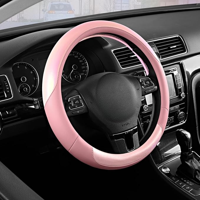 Road Comforts Steering Wheel Cover – Breathable Leather Steering Wheel Cover, Anti-Slip Grip, Universal Fit 14.5” to 15”, Hea