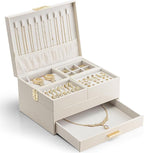 VLANDO 3 Layer Jewelry Box - Women Jewelry Box with Retractable Tray - Jewelry Organizers with Drawer for Necklaces, Rings, B