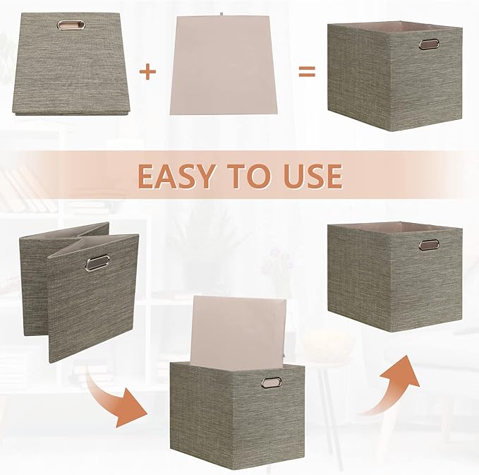 Posprica 13x15x13 Storage Cube Bins, Foldable Collapsible Storage Bins Boxes, Fabric Decorative Storage Baskets Organizer for