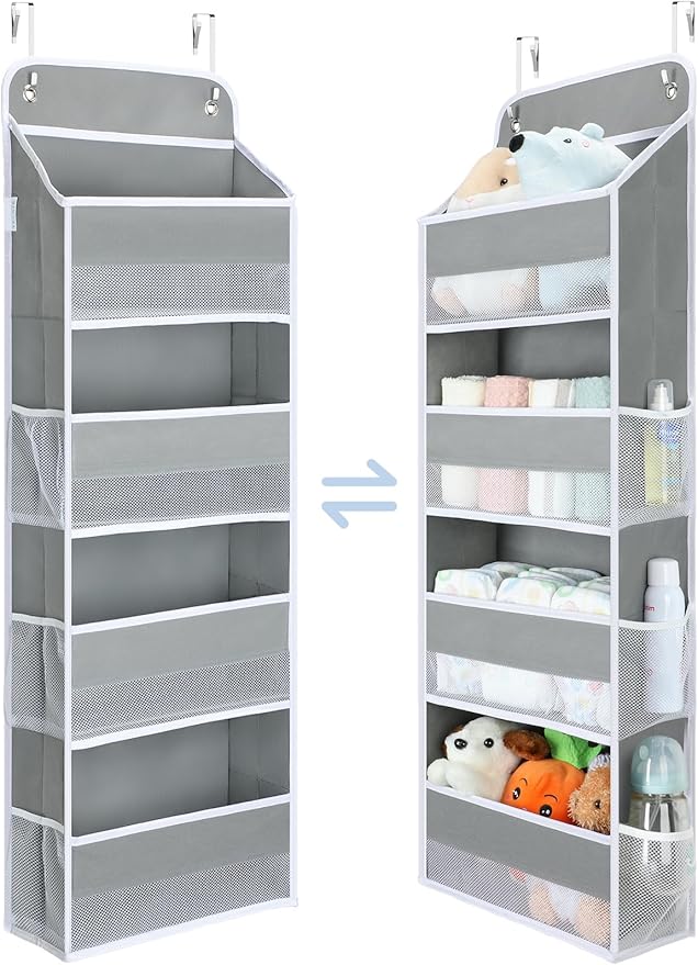 Yecaye 1 Pc Over the Door Organizer with 5 Bins 10 Side Pockets, 44lbs Load Hanging Bathroom and Bedroom Organizer, behind th