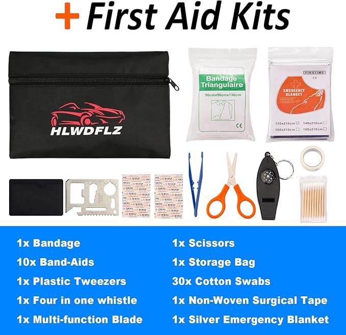 Car Emergency Kit with 2000A Car Battery Jump Starter- Car Roadside Emergency Kit, First Aid Kit, Tow Rope, Emergency Car Kit