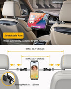 Car Headrest Tablet Mount, Car Backseat iPad Holder for Kids [Adjustable 360° Rotation] Between Seats Tablet Stand for 4-12.9" Devices, iPad Pro Air Mini, Galaxy Tabs, Fire, iPhone Series