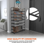 Hsscblet 8 Tiers Metal Shoe Rack,Adjustable Shoe Shelf Storage Organizer with Hooks,Stackable Boot & Shoe Storage,for Entrywa
