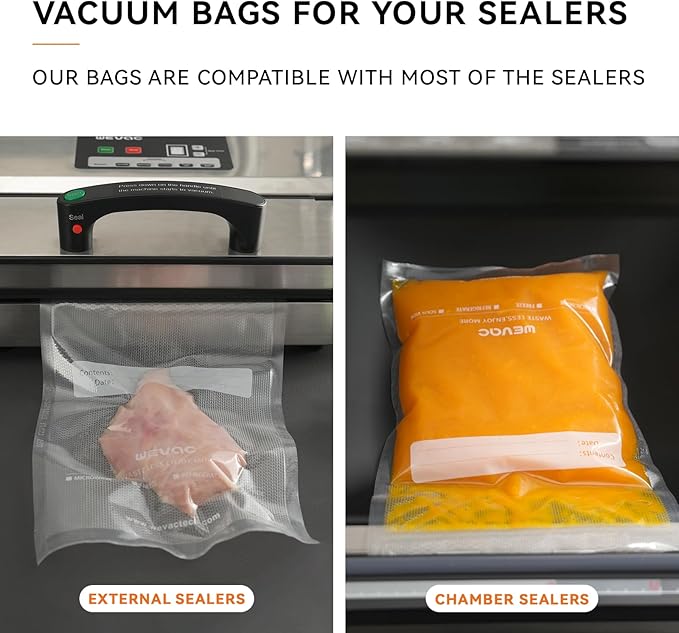 Wevac 8" x 12" Precut Vacuum Sealer Bags, 200 Count, Includes 5 Liquid Block Bags & 5 Bone Guard Pieces, Heavy Duty for Food 