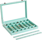 Frebeauty Velvet Jewelry Tray,35 Grid Jewelry Organizer with Clear Lid,Earring Holder Organizer Case with Clasp,Drawer Insert